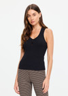 THE UPSIDE women's black organic cotton Charli Button Tank Top is cut for a slim fit and features a V neckline, button front detailing and ribbed construction. Made for lifestyle.