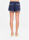 THE UPSIDE women's navy Lago Marlin Short crafted for a true-to-size low rise fit with side and back pockets, contrast binding and an adjustable drawcord waist. Made for lifestyle.