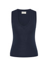 THE UPSIDE women's navy organic cotton Abby V Neck Tank Top features a low V neckline, ribbed construction and a high back design. Made for lifestyle.