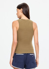 THE UPSIDE women's green organic cotton Abby V Neck Tank Top features a low V neckline, ribbed construction and a high back design. Made for lifestyle.