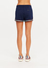 THE UPSIDE women’s navy recycled polyester Cleopatra Short features a mid rise elasticated waistband, curved hem with side splits, back pockets and contrast stripe tape detail. Made for lifestyle.