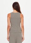 THE UPSIDE women's khaki organic cotton Bangalow Scoop Tank Top features a scoop neckline with high back in a ribbed fabrication and finished with an embroidered arrow at back. The perfect everyday tank, made to last.
