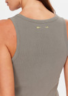THE UPSIDE women's khaki organic cotton Bangalow Scoop Tank Top features a scoop neckline with high back in a ribbed fabrication and finished with an embroidered arrow at back. The perfect everyday tank, made to last.