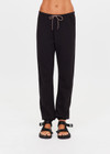 THE UPSIDE women's black organic cotton Kayne Track Pant is a classic mid-rise track pant and features a soft elasticated waistband with a brown paracord drawcord, elasticated cuffs and finished with a subtle embroidered arrow logo at back. The perfect everyday track pant, made to last.