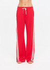 THE UPSIDE women's red When In Roma Holiday Pant is high waisted with an elasticated waistband, made from double faced single jersey fabrication with cream mesh tape along side seams. Made for lifestyle.