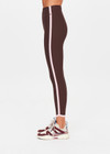 THE UPSIDE women's chocolate Rhythm 25inch Legging is mid-rise and features cream and pink binds along side seams in our recycled rib fabrication. Made for yoga and pilates.