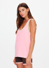 THE UPSIDE women’s pink cotton viscose Dolly Knit Tank Top is a relaxed-fit retro basketball style with contrast stripe rib at the neck and armholes. Made for lifestyle.
