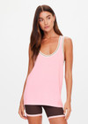 THE UPSIDE women’s pink cotton viscose Dolly Knit Tank Top is a relaxed-fit retro basketball style with contrast stripe rib at the neck and armholes. Made for lifestyle.