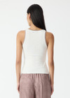 THE UPSIDE women’s natural organic cotton Victoria Rib Tank is a fitted style with a scoop neck and striped rib detailing at the neckline and armholes. Made for lifestyle.