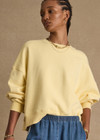 THE UPSIDE women's yellow organic cotton Paloma Crew is designed for a boxy fit and features a drop shoulder and ribbed neckline, hem and cuffs. Made for lifestyle.