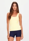 THE UPSIDE women's yellow organic cotton Del Rey Pointelle Tank Top features a scooped front and back neckline, and ruffle lace edge tonal trim. Made for lifestyle.