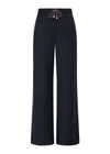 THE UPSIDE women's stripe Wool Elita Pant is a mid-rise, wide leg pant and features cream piping along side seams and maroon paracord drawcord. Made for lifestyle.