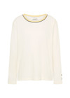 THE UPSIDE women's natural organic cotton Mali Long Sleeve Top is a relaxed fit and features a ribbed neckline in butter with navy piping. Made for lifestyle.