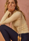 THE UPSIDE women's yellow organic cotton Arlo Pointelle Long Sleeve Top is a soft and comfortable fit and features a crew neck and ruffle lace edge tonal trim. Made for lifestyle.