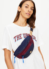 THE UPSIDE women's maroon and navy colour block Trail Bum Bag is made from recycled fabric and features an adjustable strap with a quick release buckle.