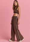 THE UPSIDE women's beige and navy geometric print Crossroad Juniper Knit straight leg Pant is made with organic cotton and feature pockets and a split hem.
