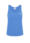 THE UPSIDE women's bright blue Wrangler Issy Racerback Tank Top is made from recycled mesh fabrication and features a curved hem.