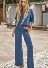 THE UPSIDE women's blue organic cotton Lumiere Dillon Knit Pant is designed for a relaxed fit and features a soft elasticated waist in a geometric star design. Made for lifestyle.