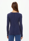 THE UPSIDE women's navy organic cotton Ness Ribbed Long Sleeve Top is designed for a slim fit. The perfect piece for layering and styling up or down.