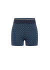 THE UPSIDE women's blue organic cotton Lumiere 3 Inch Knit Short is a mid rise comfortable fit and features a soft elasticated waistband in a geometric star design. Made for lifestyle.