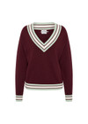 THE UPSIDE women's merlot organic cotton Josette V Neck Knit Sweater is a regular fit and features striped neckline in mint and white. Made for lifestyle.