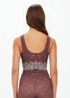 THE UPSIDE women's paisley recycled peached Mikkola Lou Scoop Crop is designed for a supportive fit and features internal shelf bra with removable cups. Made for yoga, pilates, barre.