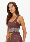 THE UPSIDE women's paisley recycled peached Mikkola Lou Scoop Crop is designed for a supportive fit and features internal shelf bra with removable cups. Made for yoga, pilates, barre.