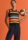 THE UPSIDE women's multicoloured stripe organic cotton Nelson Knit Crop Vest. Perfect for layering and everyday wear.