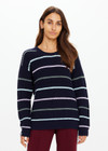 THE UPSIDE women's stripe organic cotton Sebastian Crew Knit Sweater is designed for a relaxed fit and features a knitted rib neckline and cuffs. Made for lifestyle.