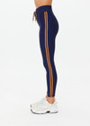 THE UPSIDE women's navy Oxford 25in Legging is designed for high impact with a breathable, moisture wicking recycled fabrication. Featuring a striped elasticated draw cord waist.