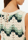 THE UPSIDE women's green organic cotton Tidal Sandrine Crochet Dress features a keyhole opening at the back with knitted tie. The perfect piece for vacation.