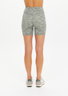 THE UPSIDE women's green Reversible 5inch Spin Short is designed for a soft & supportive fit in a recycled fabric and features embroidered arrow logo on back. Made for yoga & pilates.