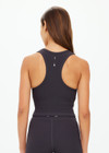 THE UPSIDE women's charcoal Limiter Sophie Crop is designed for a soft & supportive fit in a recycled rib fabrication and features removable cups. Made for yoga & pilates.