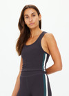 THE UPSIDE women's charcoal Limiter Sophie Crop is designed for a soft & supportive fit in a recycled rib fabrication and features removable cups. Made for yoga & pilates.