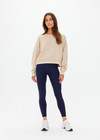THE UPSIDE women's sand wool cotton blend Xanthe Crew Neck Sweater is designed for a relaxed boxy fit and features contrast cream stripes. Perfect for everyday.