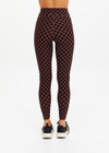 THE UPSIDE women's recycled peached black and chocolate check Technica 25 inch legging is moisture wicking, whislt being soft and supportive with an elastic drawcord. Perfect for yoga, pilates & barre.