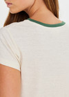 THE UPSIDE women's cream Dusty-Ray 70s Tee is made from hemp and organic cotton blend. The classic inspired t-shirt features rib neckline. Designed for comfort.