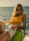 THE UPSIDE women’s cream cotton Penny Tilly Short is a low-rise style with a structured waistband and branded tortoiseshell button closure. Made for everyday wear.
