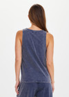 THE UPSIDE women's blue recycled cotton Soho Kapri Racerback Tank has a relaxed fit with fabric-covered buttons at the scoop neck. Made for lifestyle.