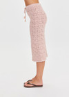 THE UPSIDE women's pink organic cotton Anoki Irena Crochet Midi Skirt features an elasticated waist with tassel braided drawcord and cream scalloped edge detailing. Perfect for travel or everyday.