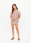 THE UPSIDE women's stripe organic cotton Baja Katia Collared Shirt has a relaxed fit, patch pockets on the chest, and wooden coconut button closure. Perfect for everyday wear.