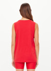 THE UPSIDE women's red organic cotton Jeet Tank Top has a relaxed fit with folded armhole detail and cream varsity logo at chest. Made for everyday wear.