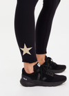 THE UPSIDE women’s black recycled peached Celestia 25inch Legging is a soft & supportive fit and features a drawcord and printed star and horseshoe on ankles. Made for yoga & pilates.