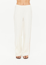 THE UPSIDE women’s creme cotton Hamsa Milou Wide Leg Pant features decorative contrast embroidery along side seams. The perfect travel pant.