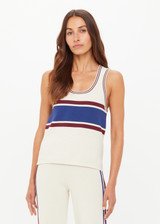 THE UPSIDE women’s creme recycled rib Adesa Vilde Knit Tank Top features a scoop neckline and small side slits at the hem. Made for everyday wear.