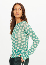 THE UPSIDE women's green Latania Ada Long Sleeve Knit is regular fit with a geometric print and striped knitted rib neckline. Made for lifestyle.