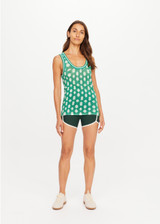 THE UPSIDE women's green Latania Wales Knit Tank is relaxed fit with a geometric print and striped knitted rib neckline. Made for lifestyle.
