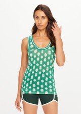 THE UPSIDE women's green Latania Wales Knit Tank is relaxed fit with a geometric print and striped knitted rib neckline. Made for lifestyle.