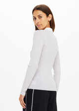 THE UPSIDE women's grey Faye Fine Knit Polo is slim fit in 100% merino wool with contrast cream accents and front button closure. Made for lifestyle.