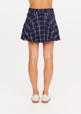 THE UPSIDE women's check Valencia Jones Pleated Skirt is true to size with structured waistband, belt loops, and antique brass button closure at centre front. Made for lifestyle.